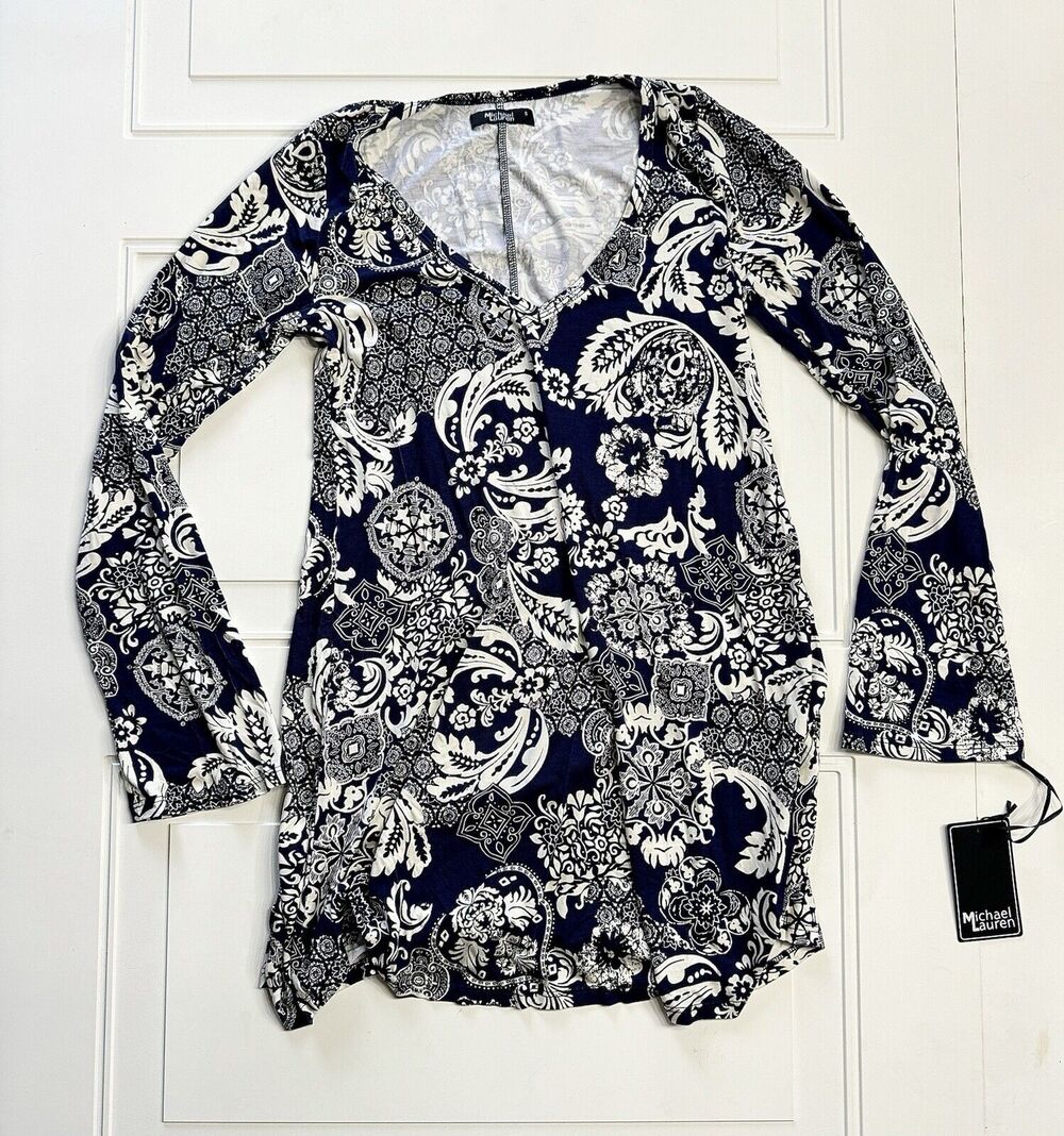 Michael Lauren x Revolve NWT Womens Sz S Blue & White Paisley Print Mini Dress